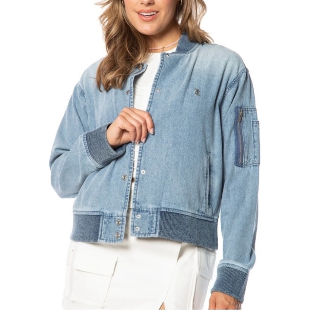 NEW Juicy Couture Light Washed Denim Bomber Jacket